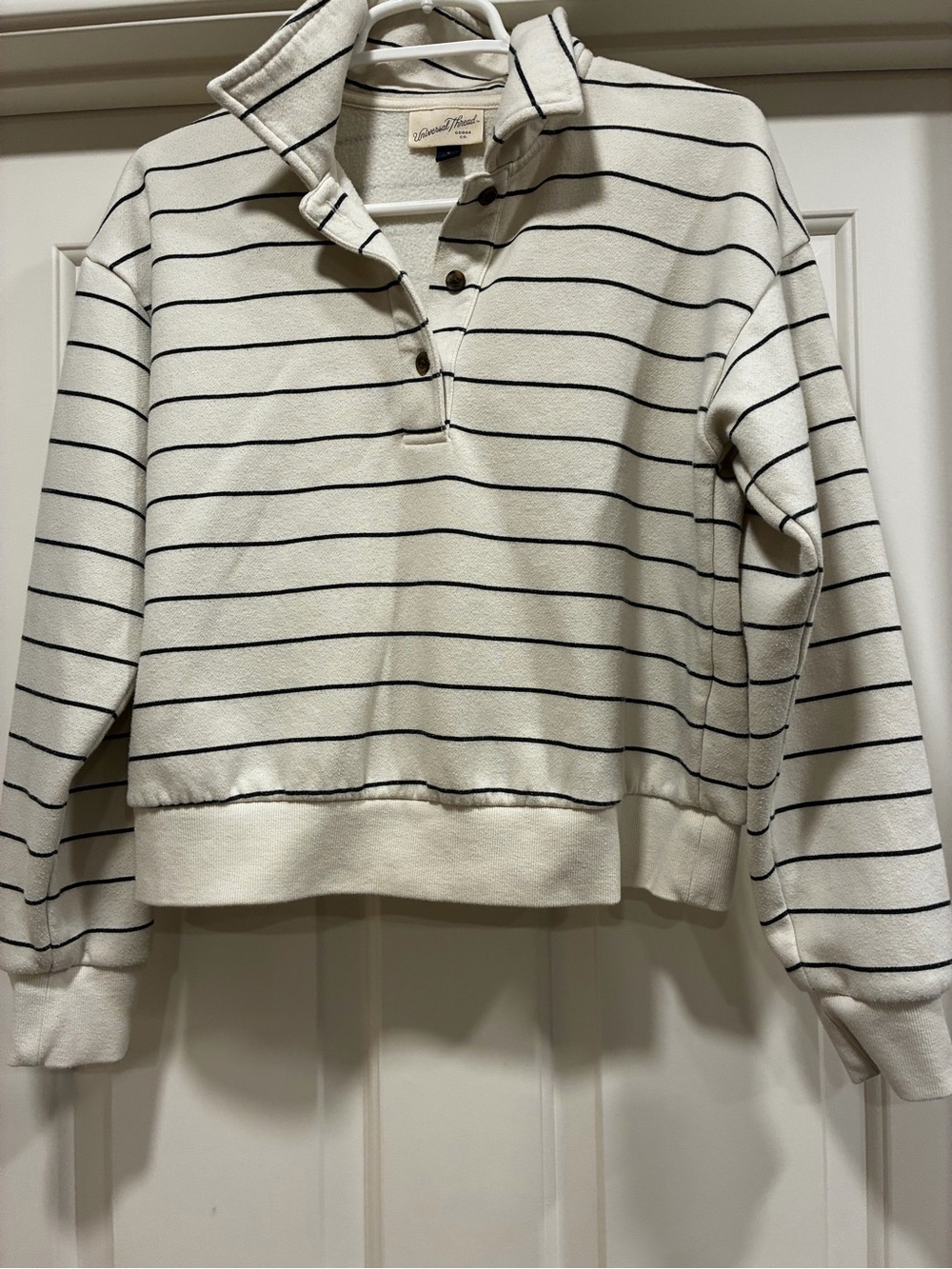 Universal Thread Cream Crewneck Pullover with Black Stripes